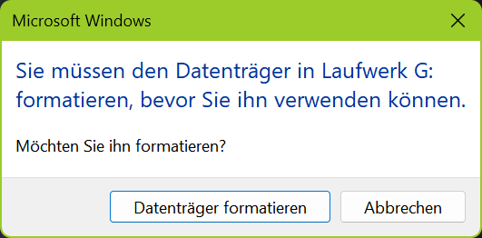 Windows format prompt — click Cancel