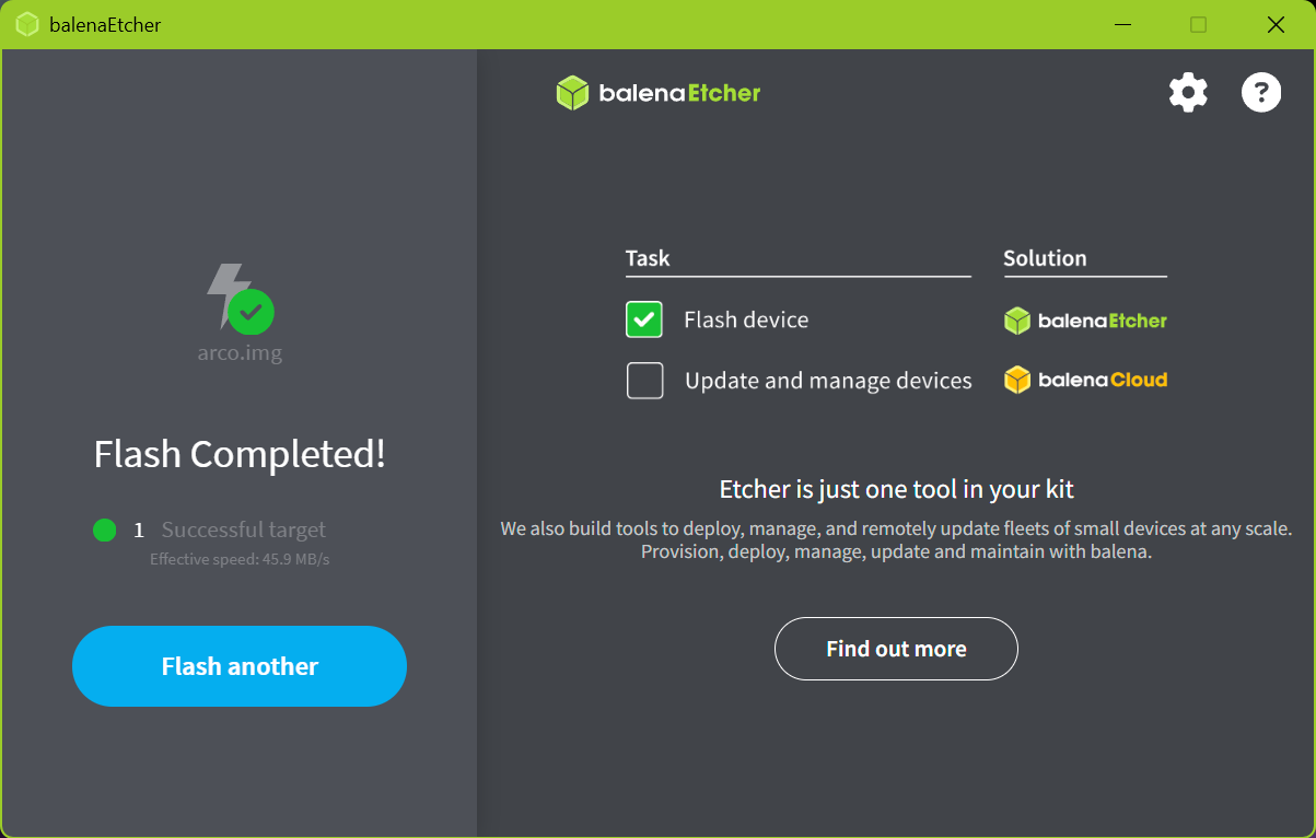 balenaEtcher — Flash Completed