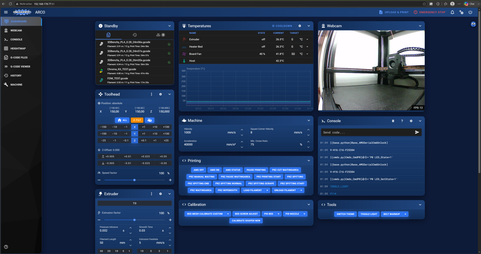 Mainsail dashboard, Arco Unleashed theme