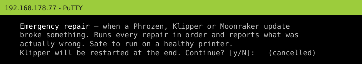 Emergency repair — one action when a Phrozen, Klipper or Moonraker update broke something