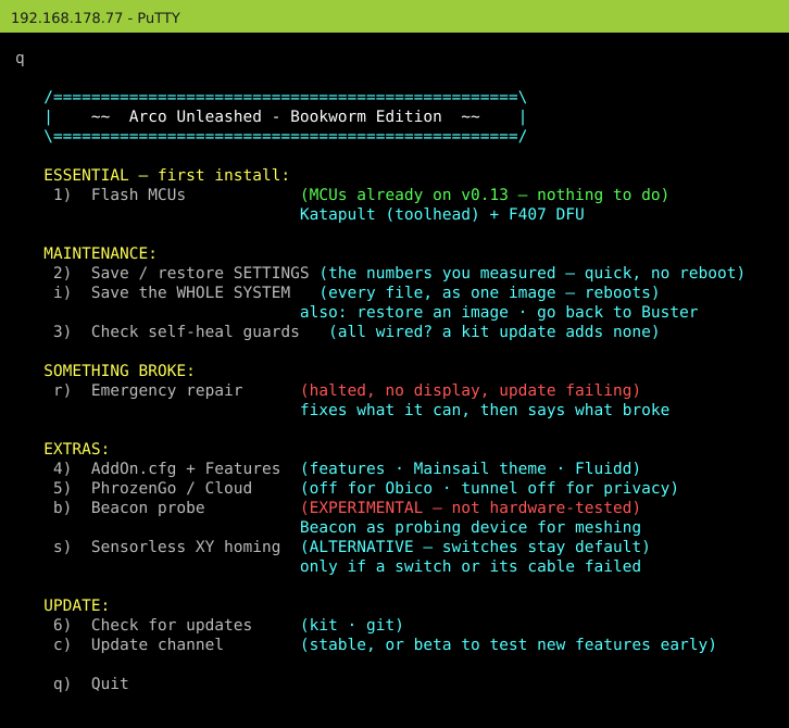 Arco Unleashed setup menu