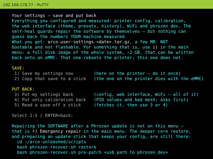 Backup and restore submenu