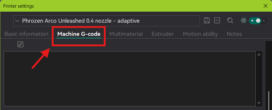 Printer settings — Machine G-code tab