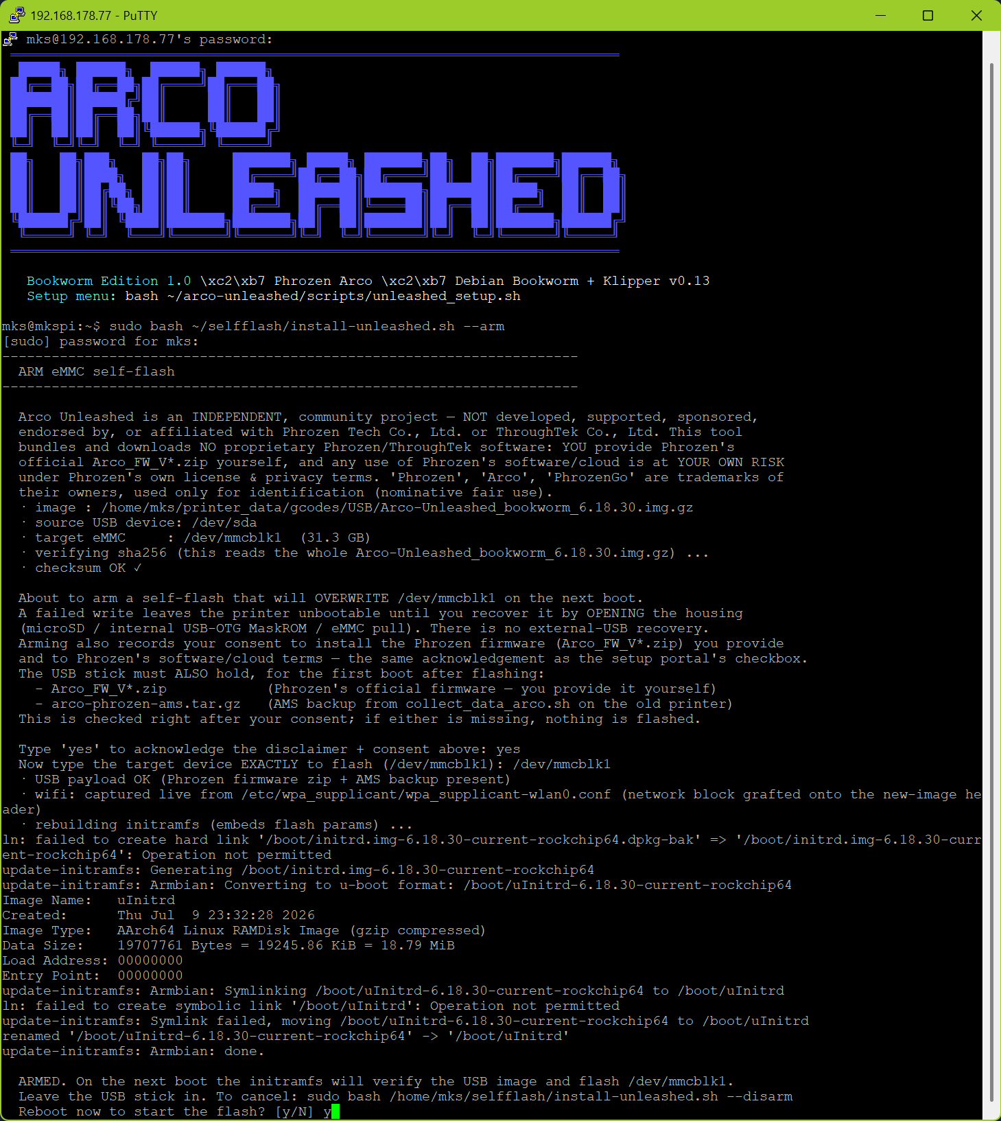 USB payload OK, WiFi captured, initramfs rebuilt, ARMED