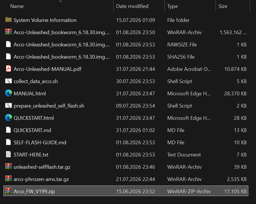 The same USB stick with Arco_FW_V199.zip added